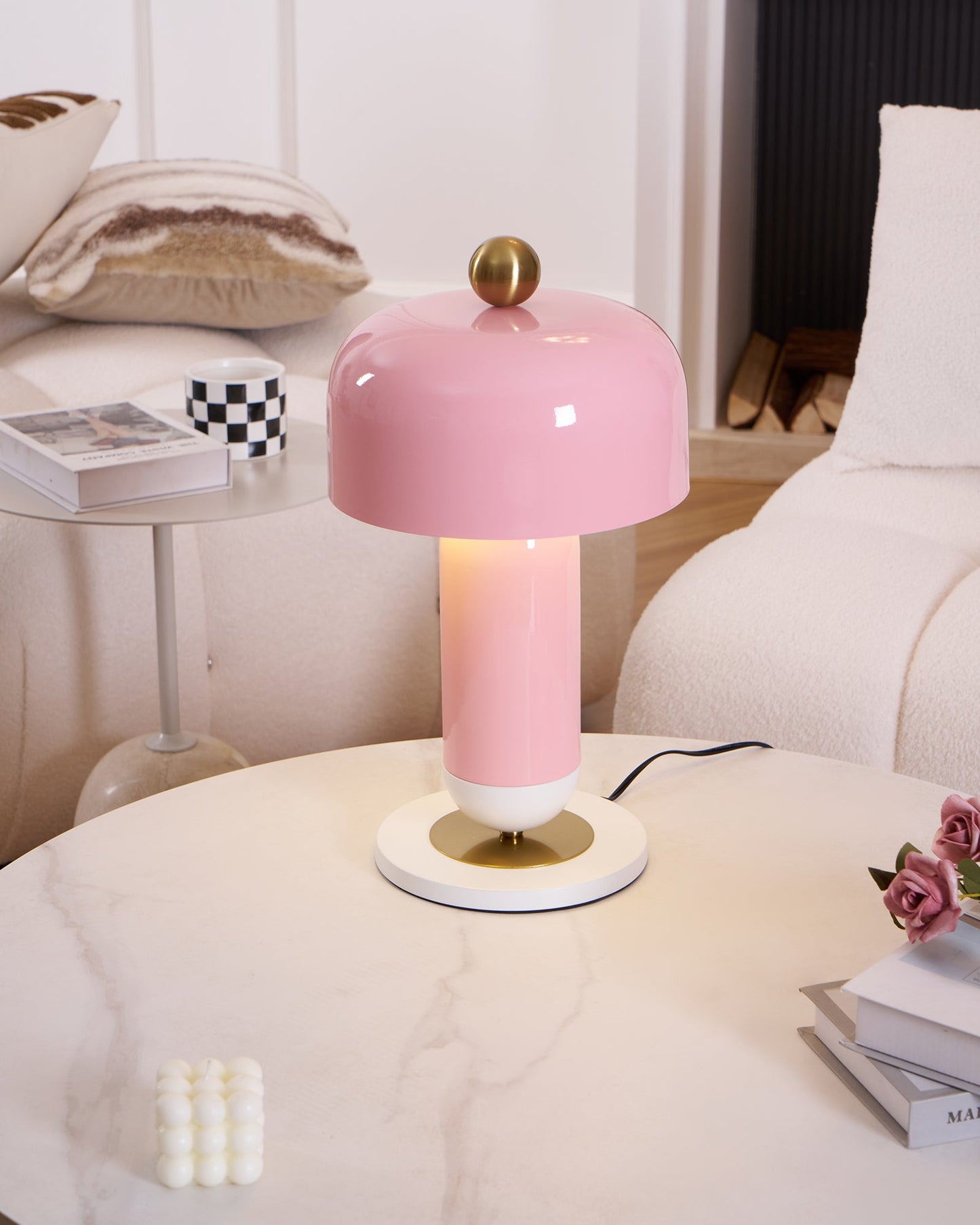 Lulu Table Lamp | Metal | White, Gold, Pink