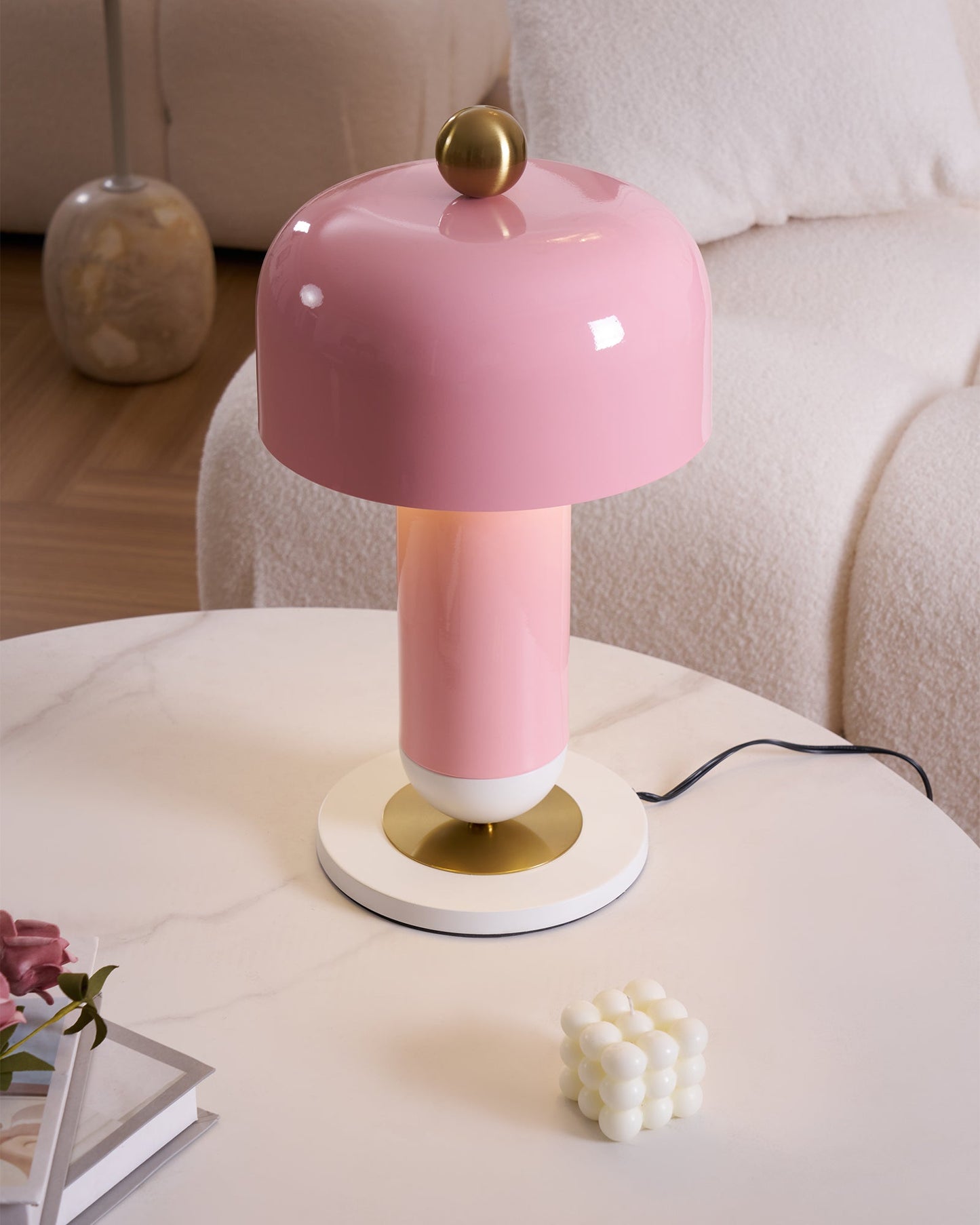Lulu Table Lamp | Metal | White, Gold, Pink