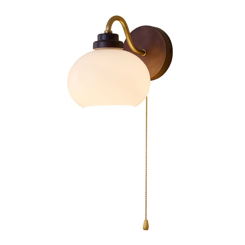 Lumea Crest Wall Lamp | Iron, Glass, Wood | White Shade, Gold/Walnut Finish