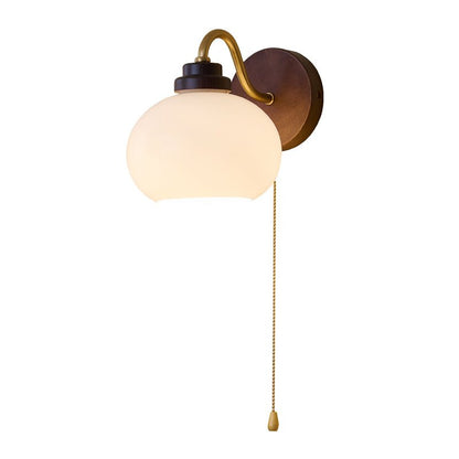 Lumea Crest Wall Lamp | Iron, Glass, Wood | White Shade, Gold/Walnut Finish