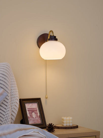 Lumea Crest Wall Lamp | Iron, Glass, Wood | White Shade, Gold/Walnut Finish