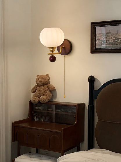 Lumea Crest Wall Lamp | Iron, Glass, Wood | White Shade, Gold/Walnut Finish