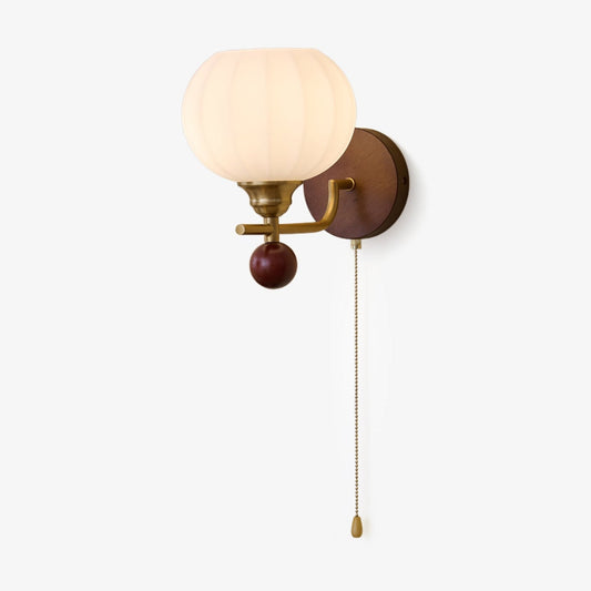 Lumea Crest Wall Lamp | Iron, Glass, Wood | White Shade, Gold/Walnut Finish
