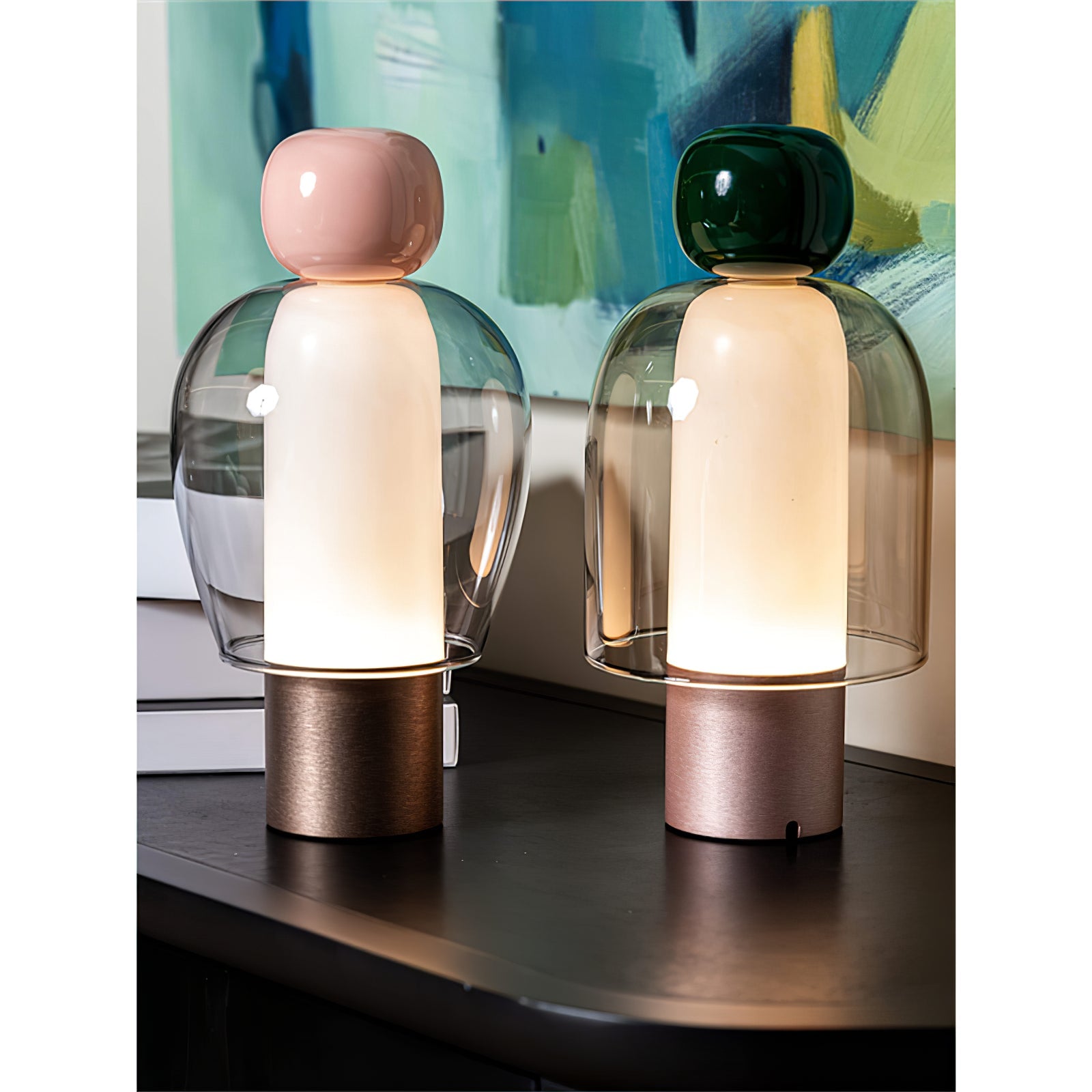 Lumina Joy Table Lamp | Metal & Glass | Blue, Pink, Green, Brown