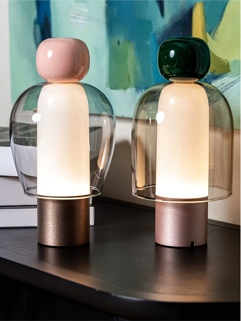 Lumina Joy Table Lamp | Metal & Glass | Blue, Pink, Green, Brown