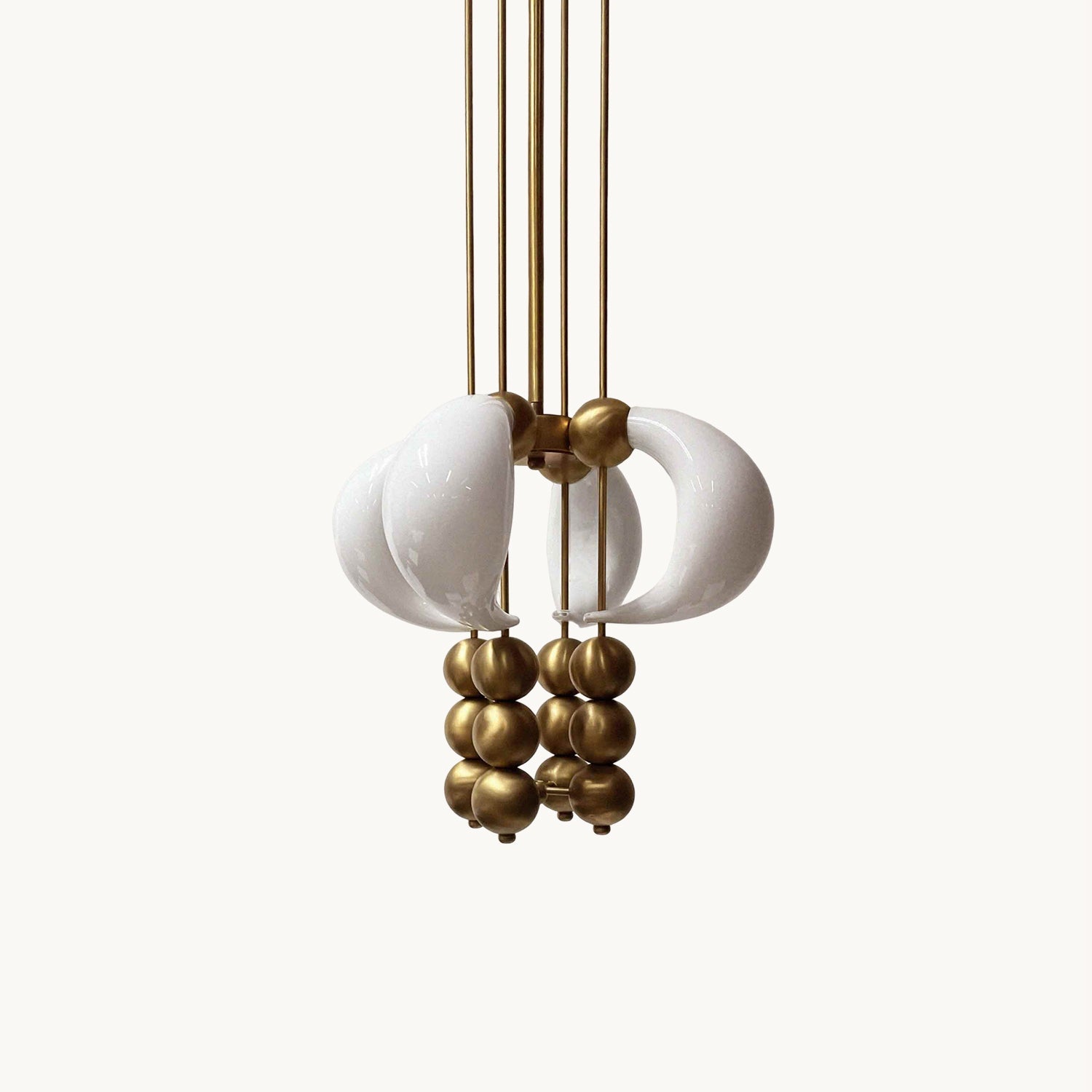 Luna Orbit Pendant Lamp | Hand-Blown Murano Glass & Solid Brass | Antique Brass & White Shade