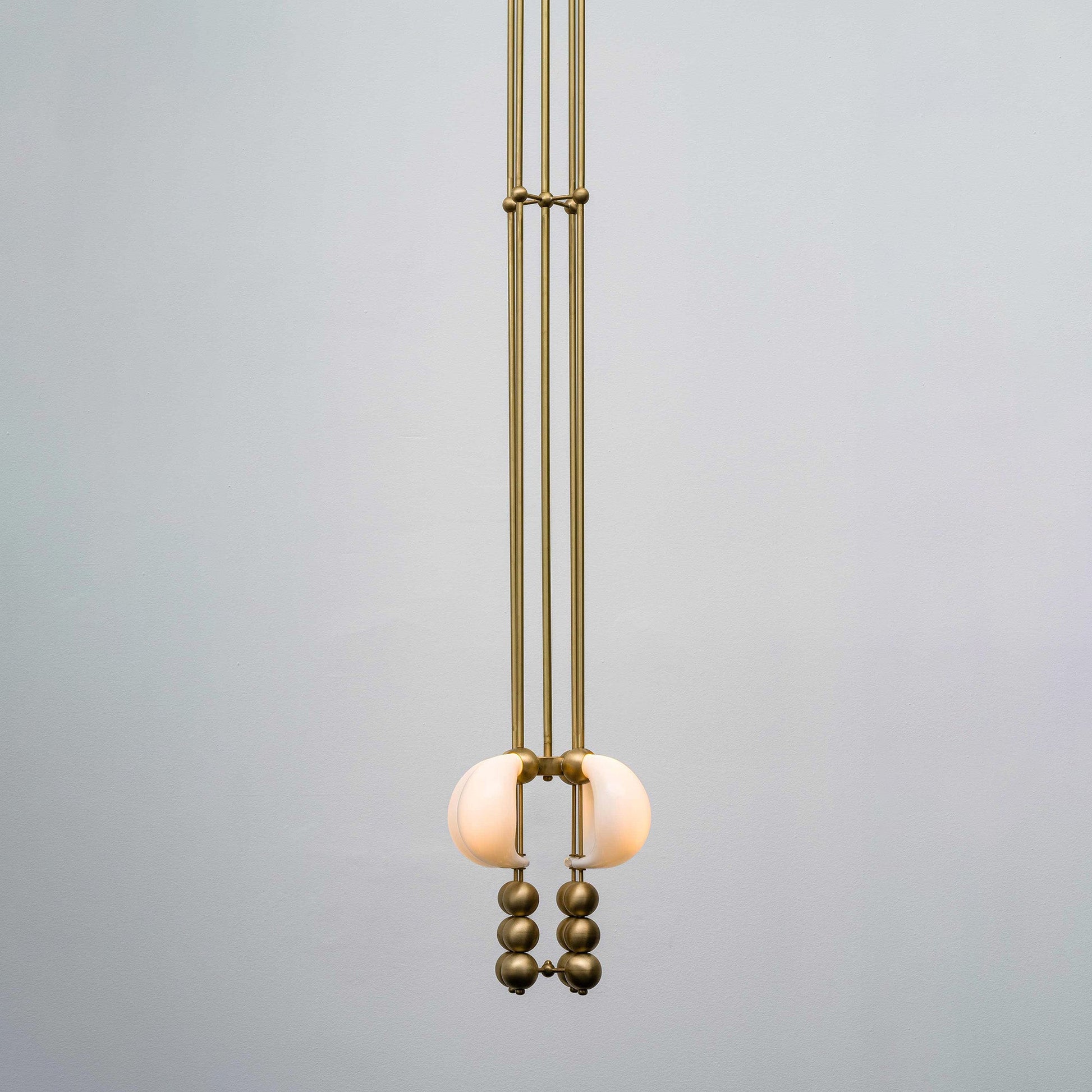 Luna Orbit Pendant Lamp | Hand-Blown Murano Glass & Solid Brass | Antique Brass & White Shade