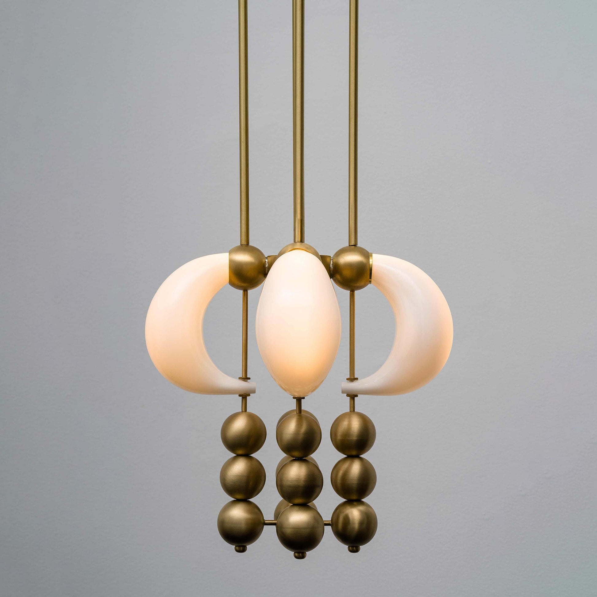 Luna Orbit Pendant Lamp | Hand-Blown Murano Glass & Solid Brass | Antique Brass & White Shade