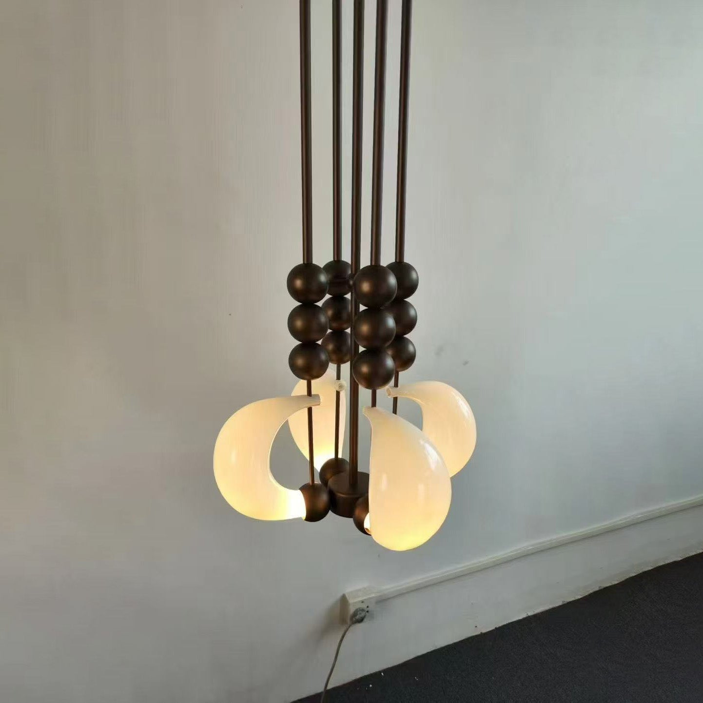 Luna Orbit Pendant Lamp | Hand-Blown Murano Glass & Solid Brass | Antique Brass & White Shade