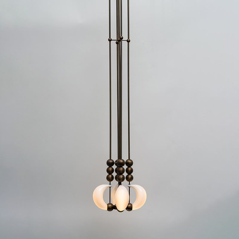 Luna Orbit Pendant Lamp | Hand-Blown Murano Glass & Solid Brass | Antique Brass & White Shade