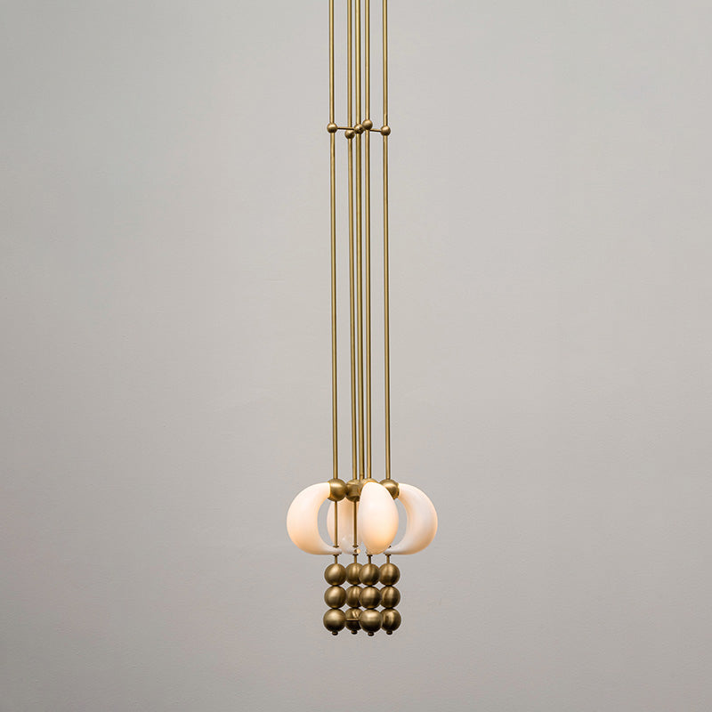 Luna Orbit Pendant Lamp | Hand-Blown Murano Glass & Solid Brass | Antique Brass & White Shade