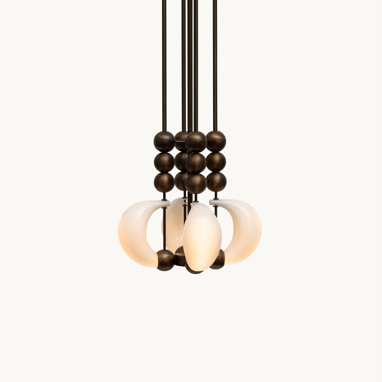 Luna Orbit Pendant Lamp | Hand-Blown Murano Glass & Solid Brass | Antique Brass & White Shade