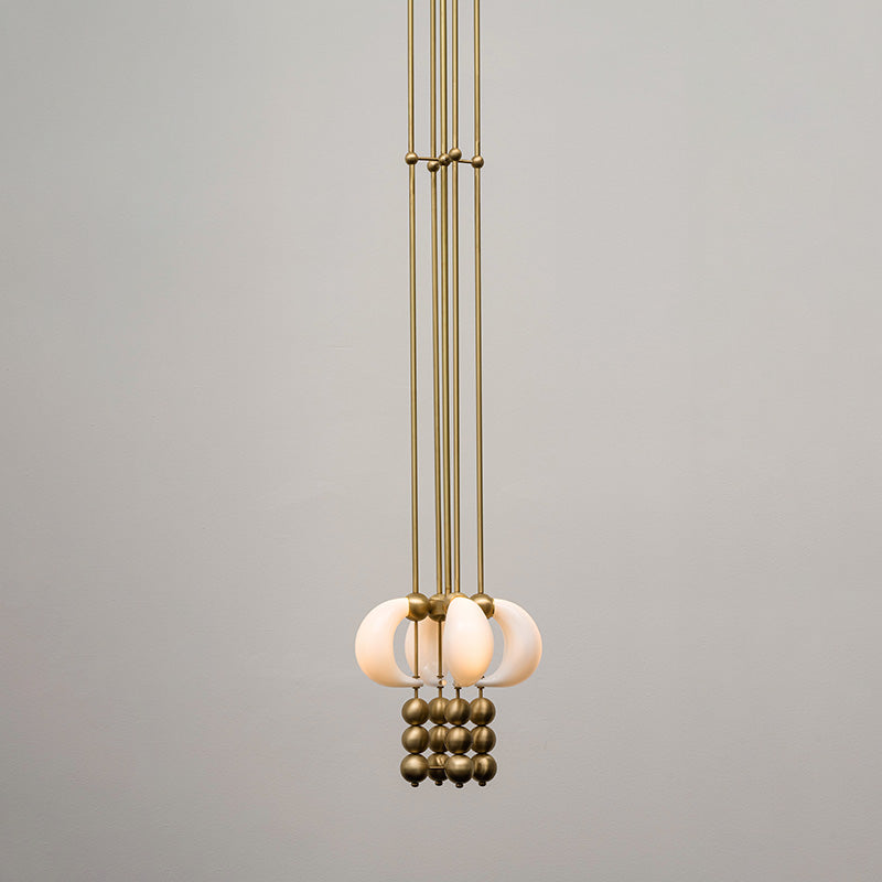 Luna Orbit Pendant Lamp | Hand-Blown Murano Glass & Solid Brass | Antique Brass & White Shade