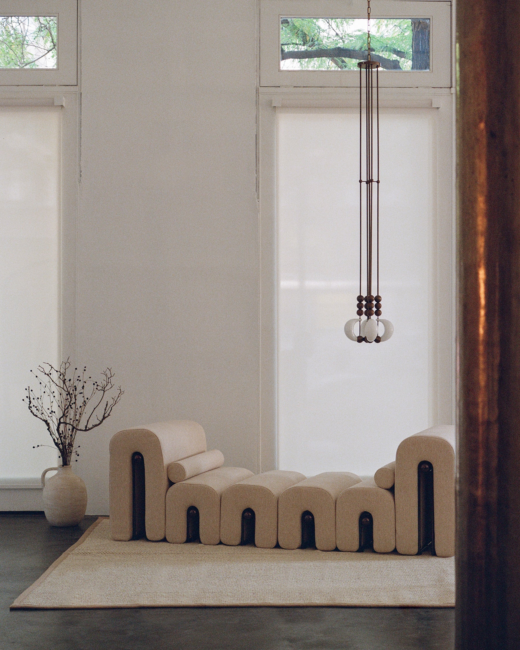 Luna Orbit Pendant Lamp | Hand-Blown Murano Glass & Solid Brass | Antique Brass & White Shade