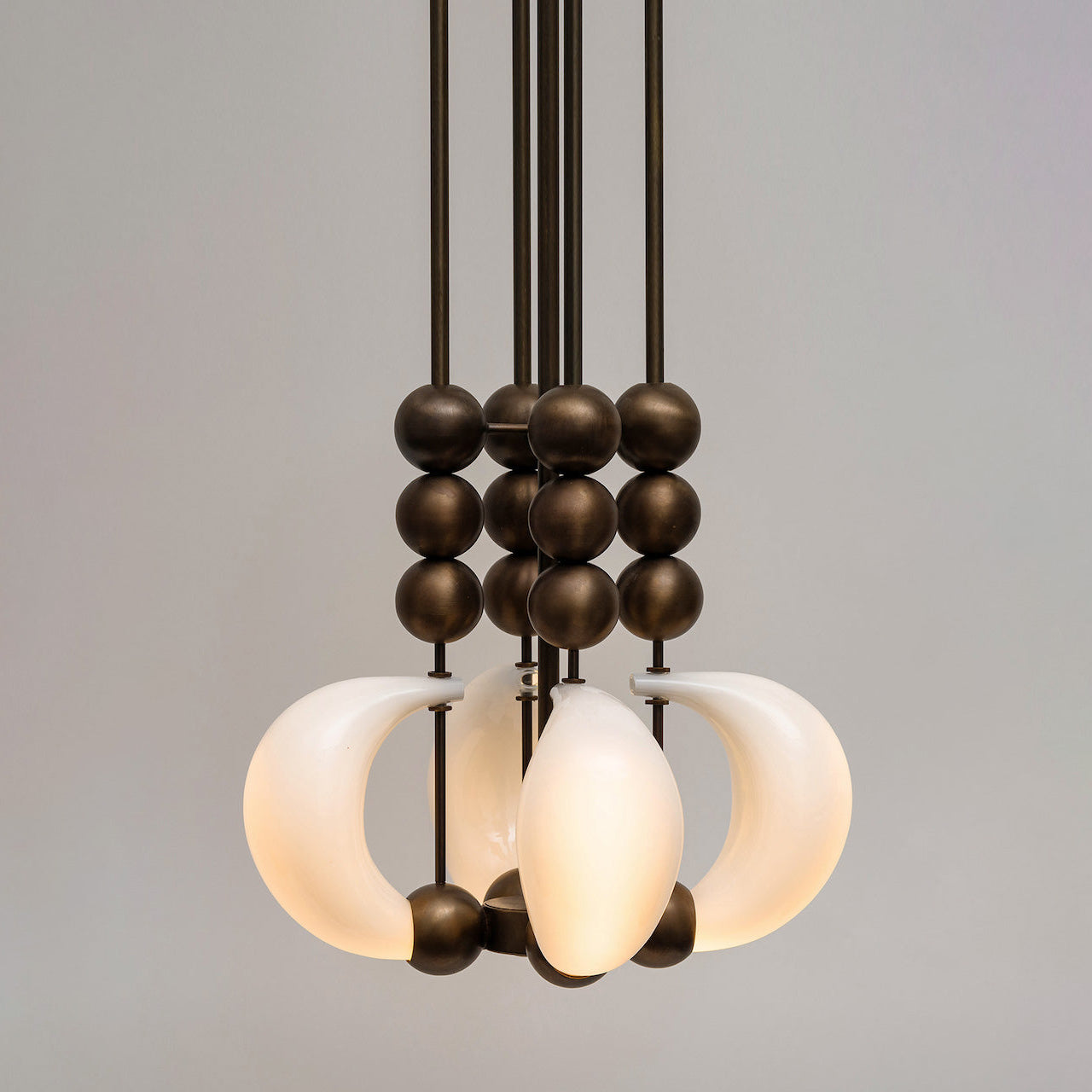 Luna Orbit Pendant Lamp | Hand-Blown Murano Glass & Solid Brass | Antique Brass & White Shade