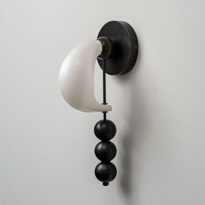 Luna Orbit Wall Lamp | Hand-Blown Murano Glass | Antique Brass & Black