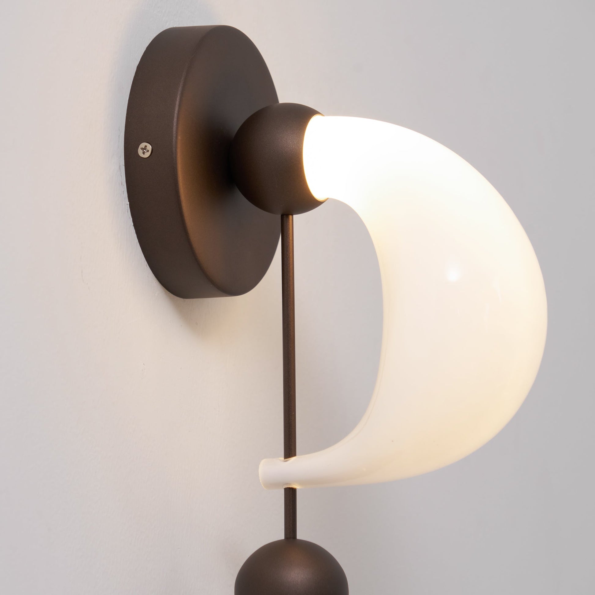 Luna Orbit Wall Lamp | Hand-Blown Murano Glass | Antique Brass & Black