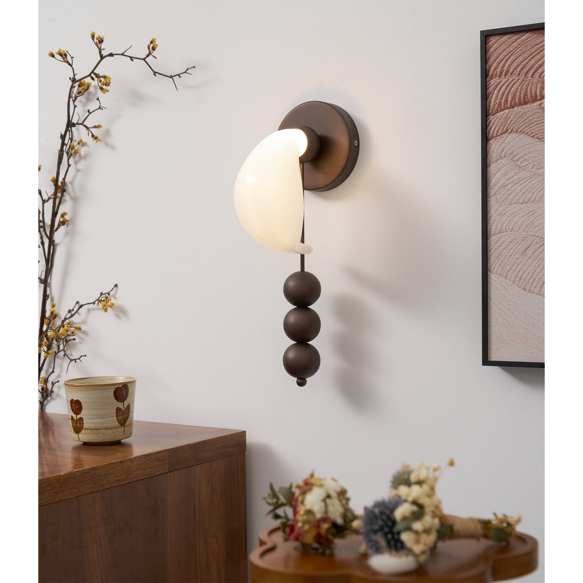 Luna Orbit Wall Lamp | Hand-Blown Murano Glass | Antique Brass & Black