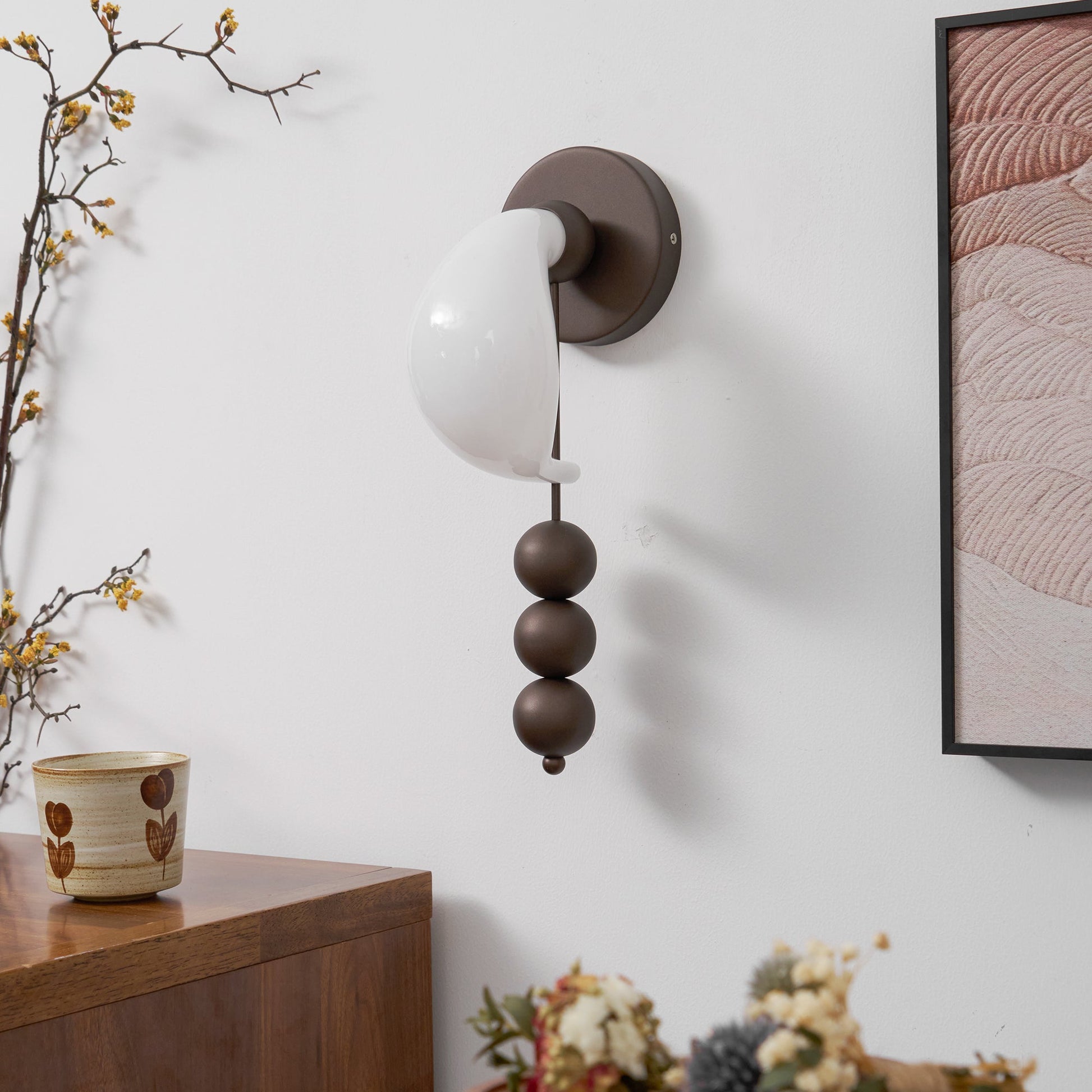 Luna Orbit Wall Lamp | Hand-Blown Murano Glass | Antique Brass & Black
