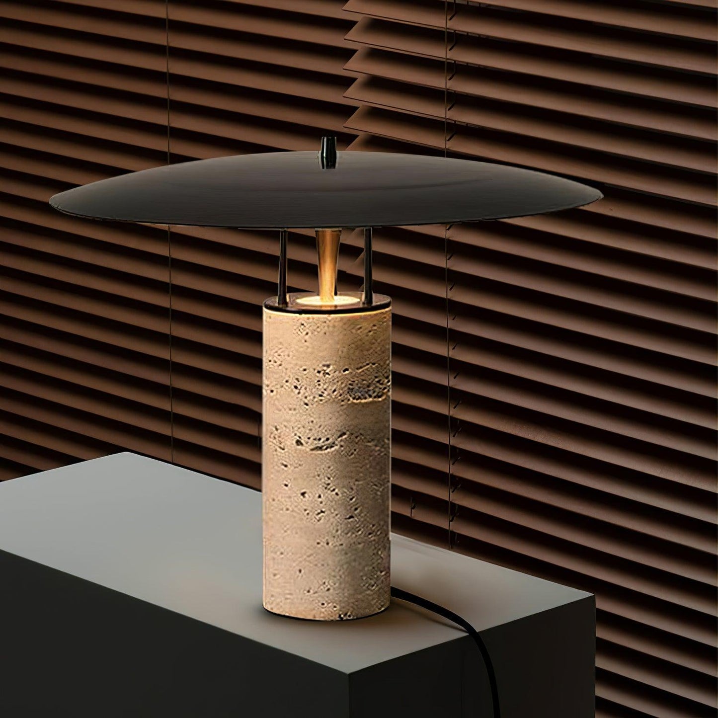 Luna Table Lamp | Metal & Yellow Travertine | Adjustable Light Options