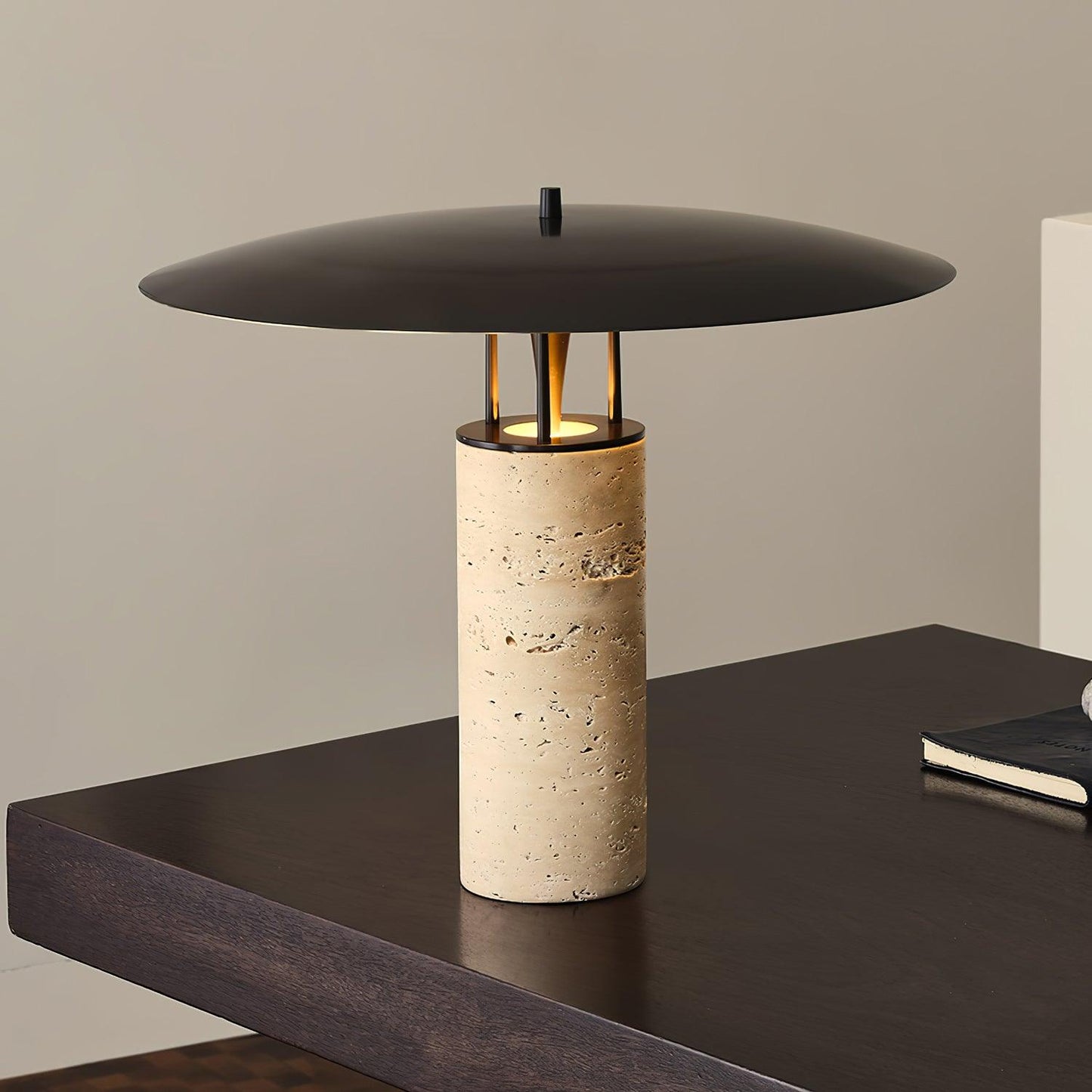 Luna Table Lamp | Metal & Yellow Travertine | Adjustable Light Options