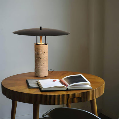 Luna Table Lamp | Metal & Yellow Travertine | Adjustable Light Options