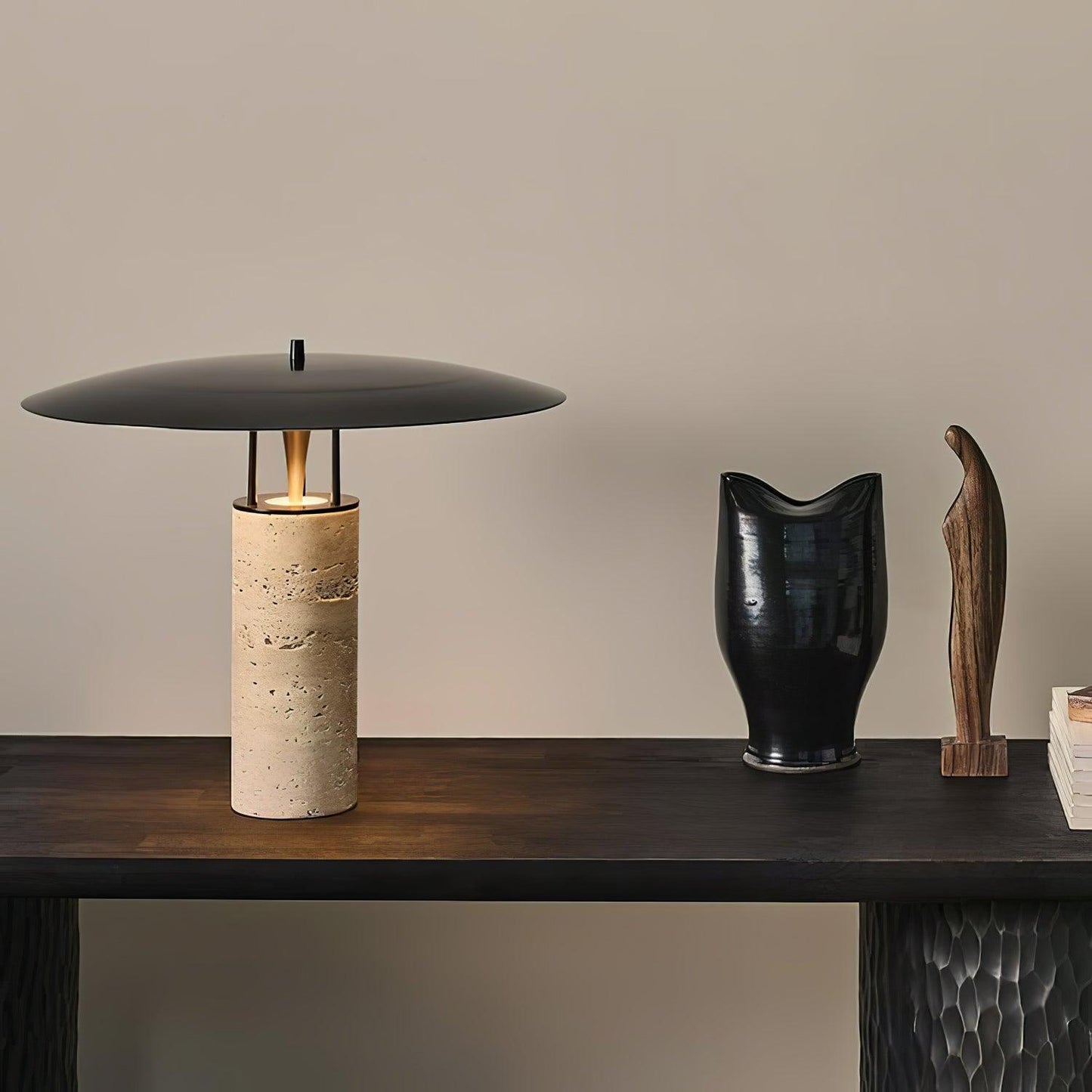 Luna Table Lamp | Metal & Yellow Travertine | Adjustable Light Options