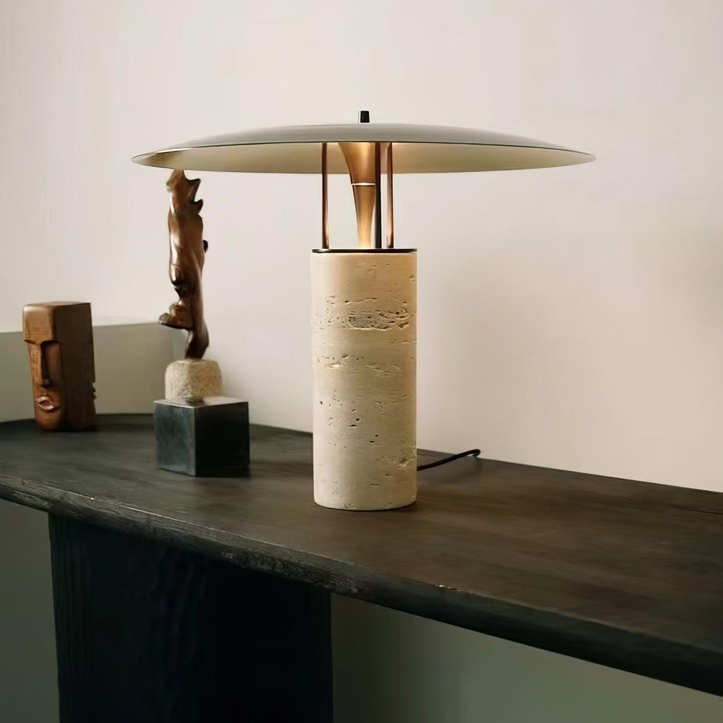 Luna Table Lamp | Metal & Yellow Travertine | Adjustable Light Options