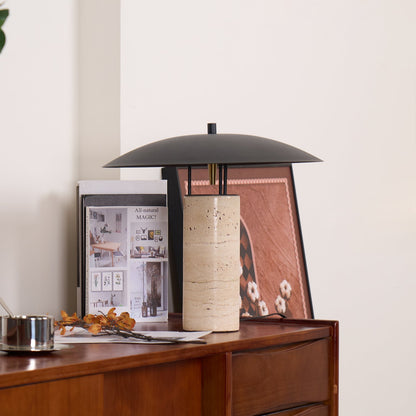 Luna Table Lamp | Metal & Yellow Travertine | Adjustable Light Options