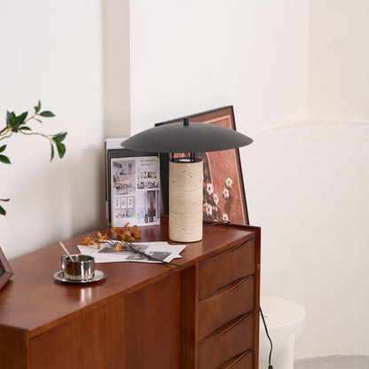 Luna Table Lamp | Metal & Yellow Travertine | Adjustable Light Options