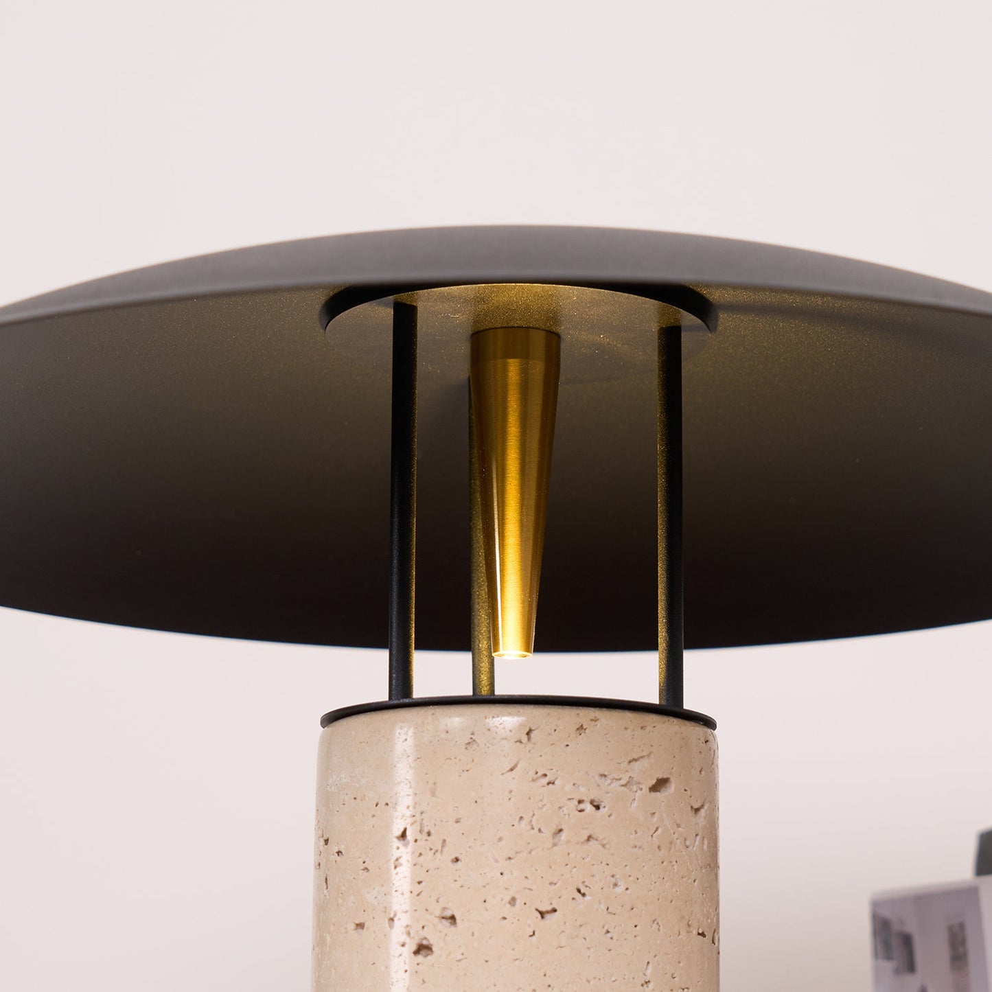 Luna Table Lamp | Metal & Yellow Travertine | Adjustable Light Options