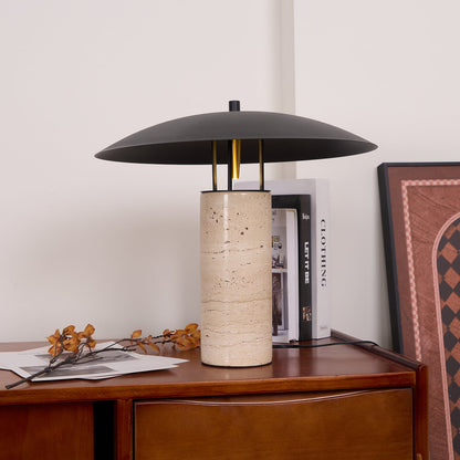 Luna Table Lamp | Metal & Yellow Travertine | Adjustable Light Options