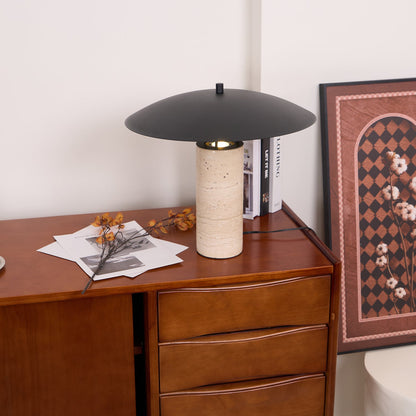 Luna Table Lamp | Metal & Yellow Travertine | Adjustable Light Options