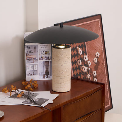 Luna Table Lamp | Metal & Yellow Travertine | Adjustable Light Options