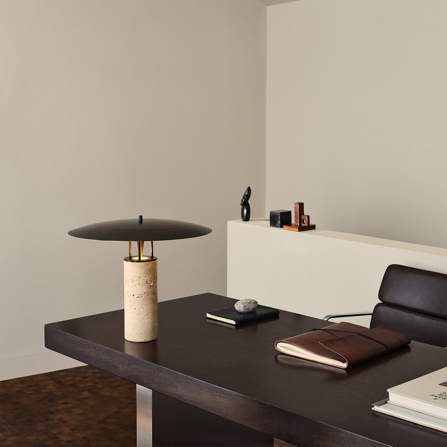 Luna Table Lamp | Metal & Yellow Travertine | Adjustable Light Options