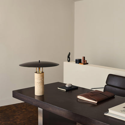Luna Table Lamp | Metal & Yellow Travertine | Adjustable Light Options