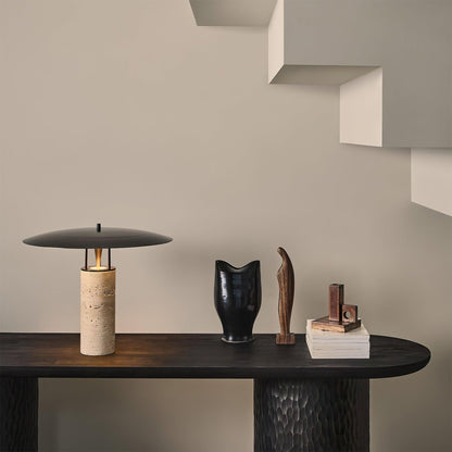 Luna Table Lamp | Metal & Yellow Travertine | Adjustable Light Options