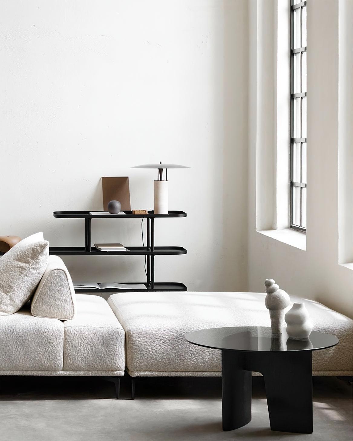 Luna Table Lamp | Metal & Yellow Travertine | Adjustable Light Options