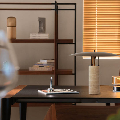 Luna Table Lamp | Metal & Yellow Travertine | Adjustable Light Options