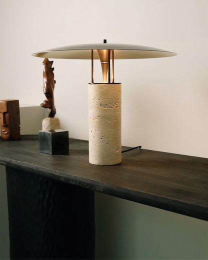 Luna Table Lamp | Metal & Yellow Travertine | Adjustable Light Options