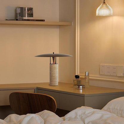 Luna Table Lamp | Metal & Yellow Travertine | Adjustable Light Options