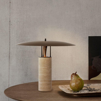 Luna Table Lamp | Metal & Yellow Travertine | Adjustable Light Options