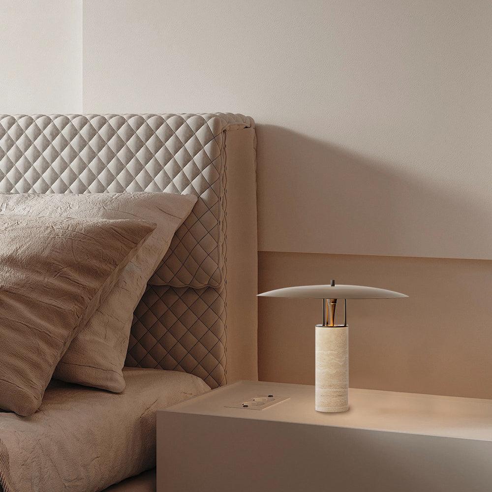 Luna Table Lamp | Metal & Yellow Travertine | Adjustable Light Options