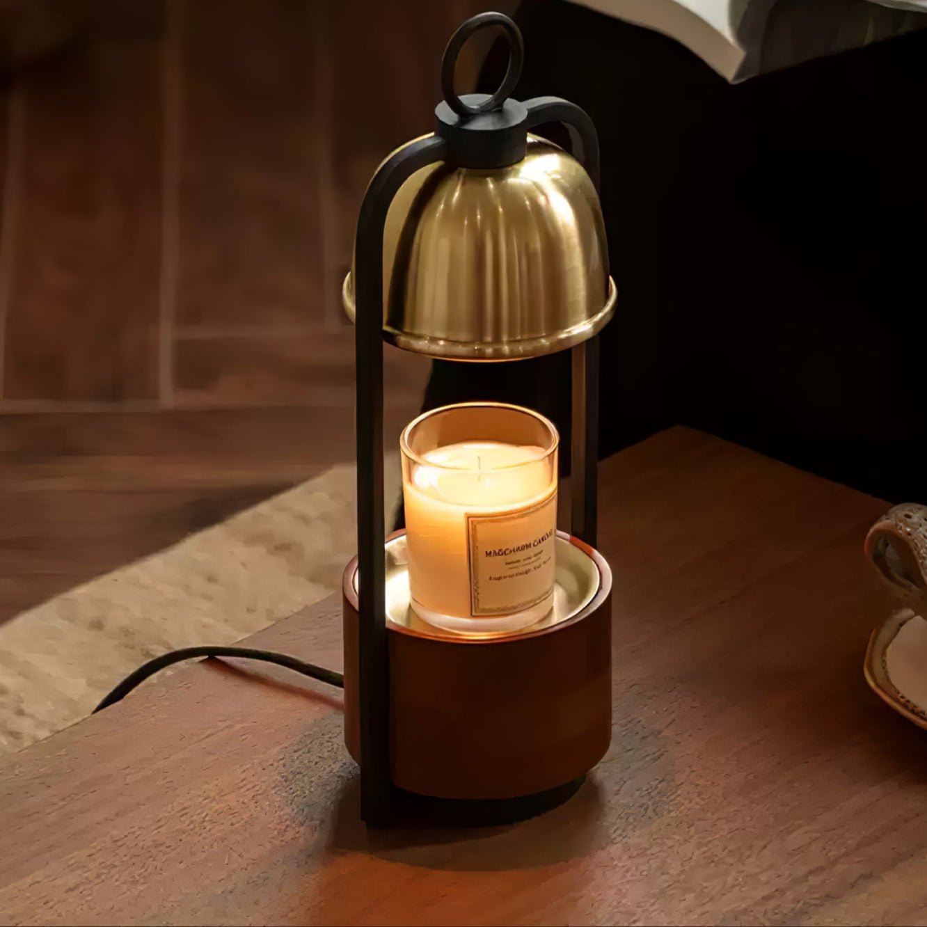 Lunara Candle Warmer Lamp | Wood, Brass | Gold, Walnut, Black
