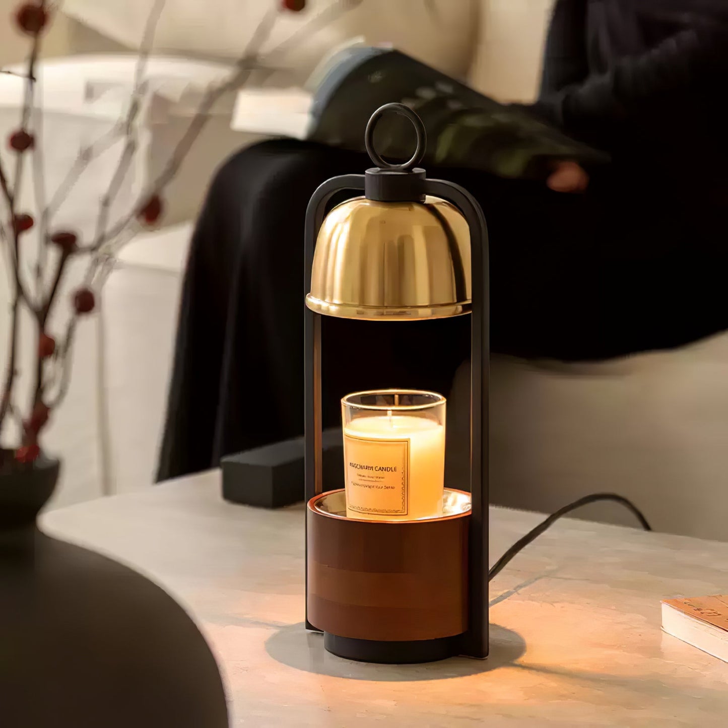 Lunara Candle Warmer Lamp | Wood, Brass | Gold, Walnut, Black