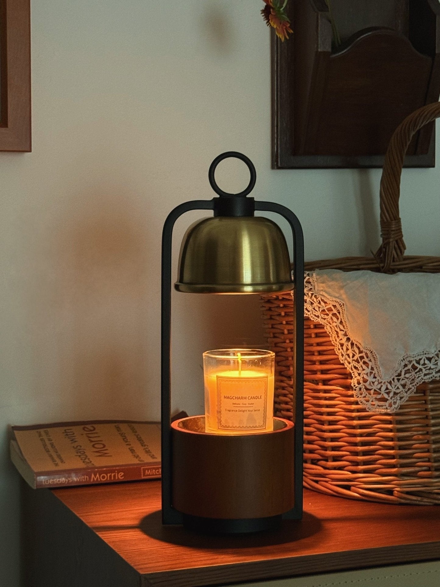 Lunara Candle Warmer Lamp | Wood, Brass | Gold, Walnut, Black