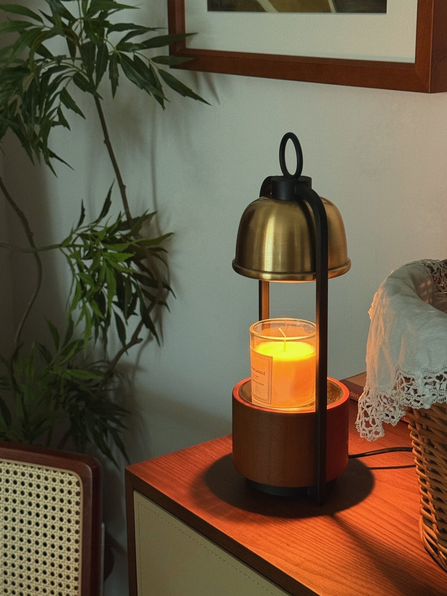 Lunara Candle Warmer Lamp | Wood, Brass | Gold, Walnut, Black