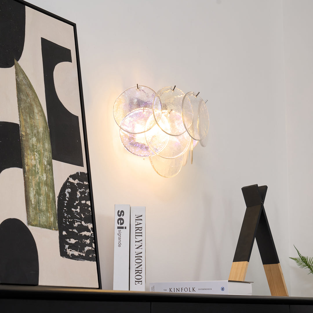 Lunaria Disc Wall Lamp | Handcrafted Murano Glass | Nickel Frame