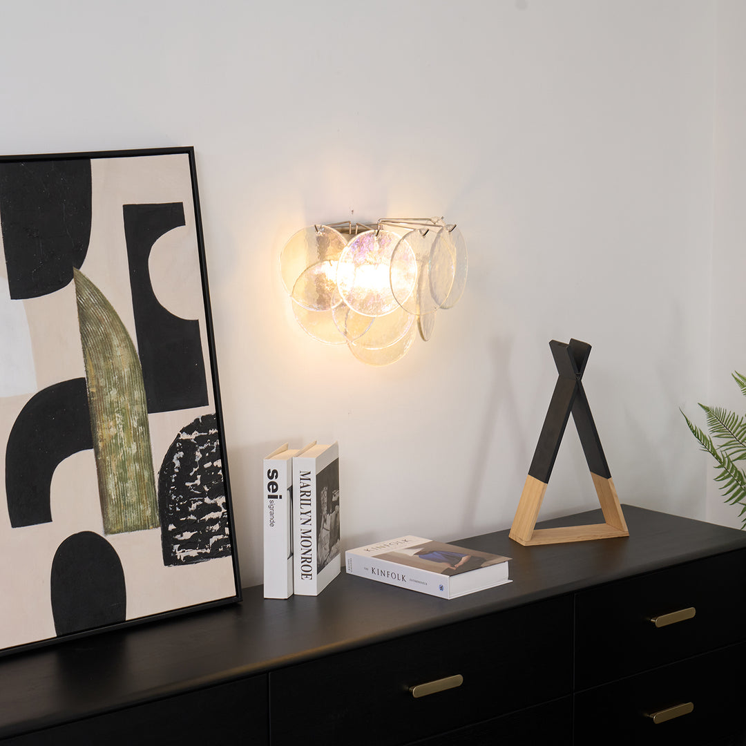 Lunaria Disc Wall Lamp | Handcrafted Murano Glass | Nickel Frame
