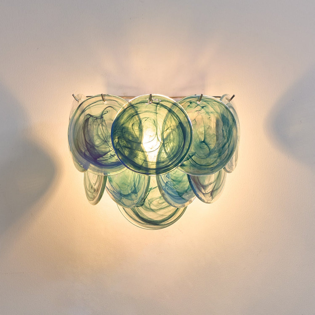 Lunaria Disc Wall Lamp | Handcrafted Murano Glass | Nickel Frame